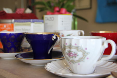 China Tea cups in front of Herbal teas.